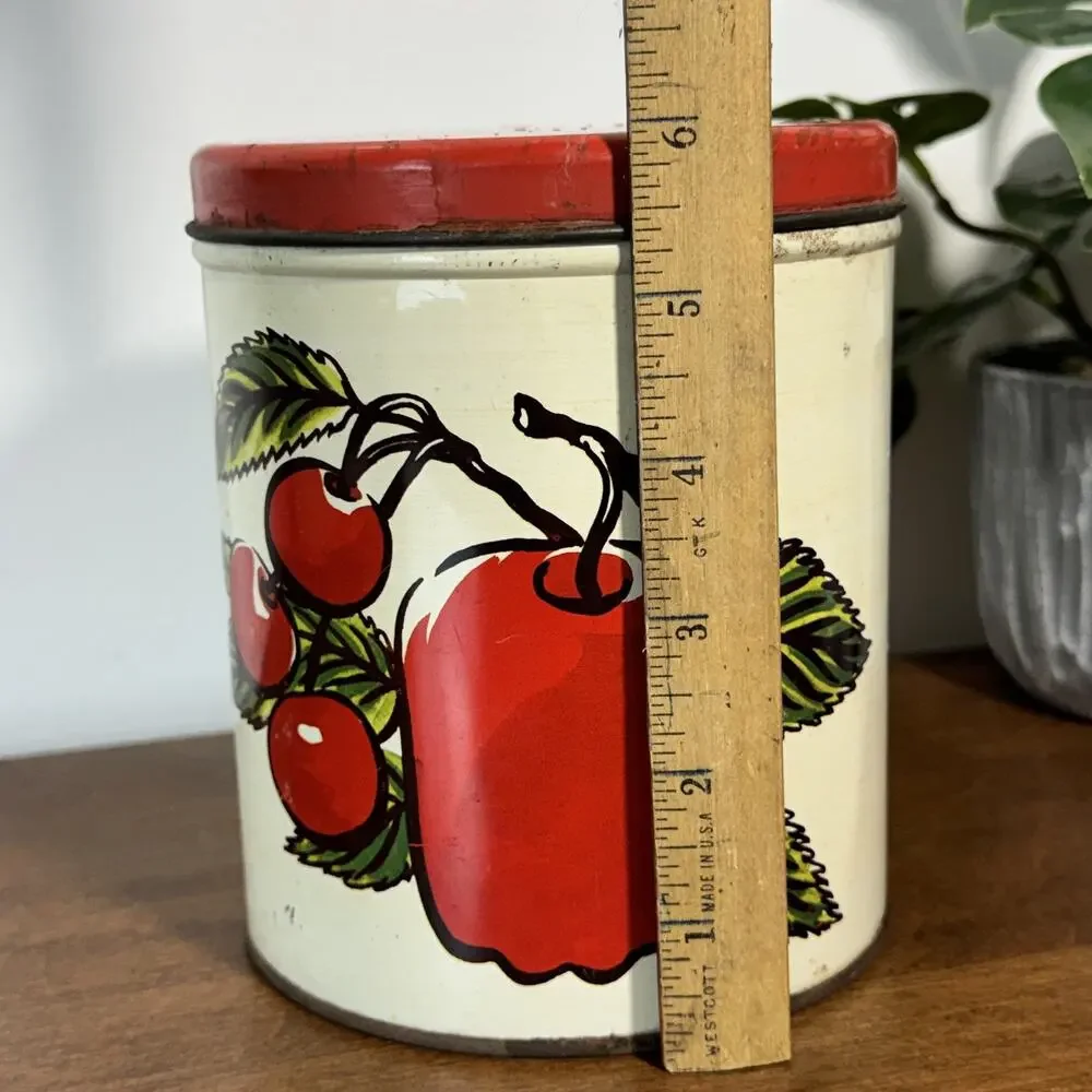 Vintage Ballonoff Canister Tin Red Apple Cherry Fruit Kitchen Storage Cleveland
